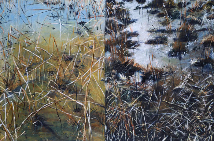 Marsh in Duplo, Tinam Valk, 2021, mixed media on canvas, 24 x 36 in. / 60.96 x 91.44 cm.