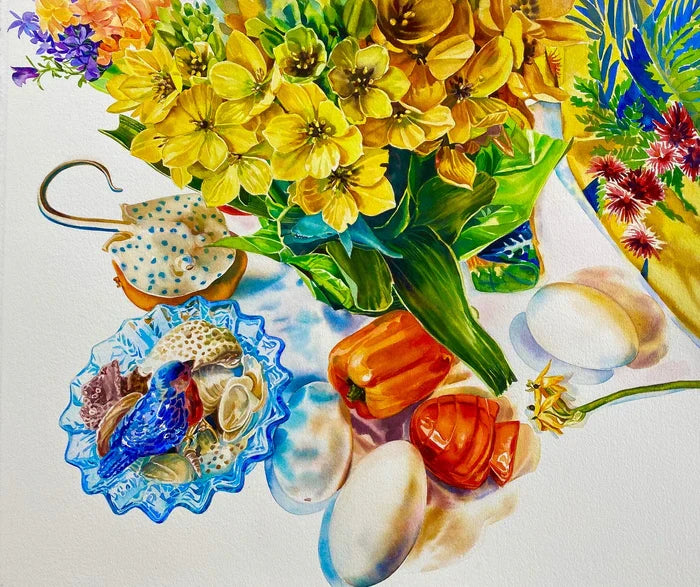 Precarious Balance, Maria Ruggiero, 2020, watercolor on paper, 23 x 19 in. / 58.42 x 48.26 cm.