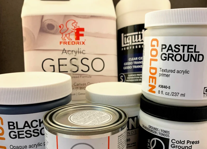 a collection of gesso and other paint surface primer