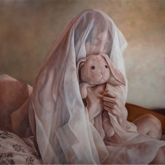 The Fragility of Memory: A Bunny for Me, Kelli Crockett, 2024, oil on canvas, 36 x 36 in. / 91.44 x 91.44 cm.