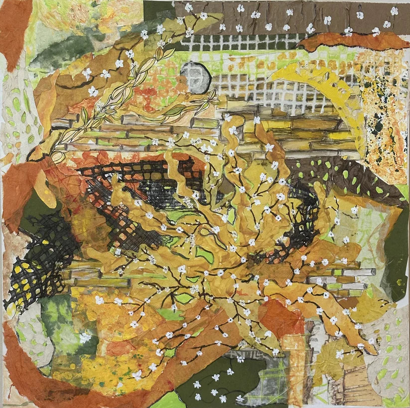 Walk on the Wild Side, Patricia S Patrick, 2024, mixed media collage, 30 x 30 in. / 76.2 x 76.2 cm.