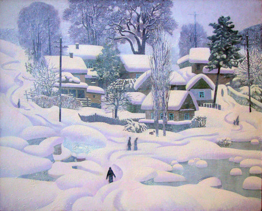 Winter in Varzob, Faridun Zoda, 2012, oil on canvas, 34 x 38 in. / 86.36 x 96.52 cm.