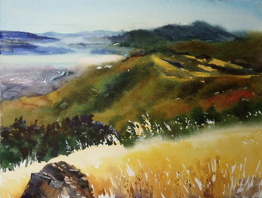 Bay Area Open Space, Suze Woolf, 2023, watercolor on paper, 11 x 15 in. / 27.94 x 38.1 cm.