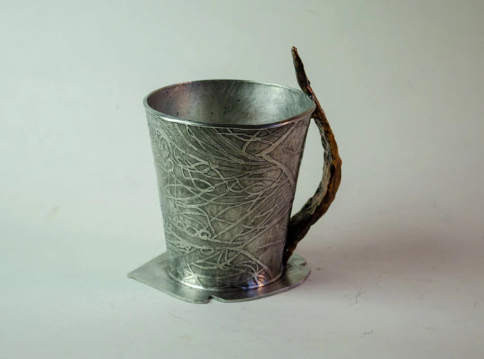 Frog Cup, Rebecca Batdorf, 2024, pewter & bronze, 7 x 5 x 5 in. / 17.78 x 12.7 x 12.7 cm.