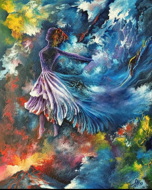 La Bailarina, Moises Cruz, 2021, oil on canvas, 30 x 24 in. / 76.2 x 60.96 cm.