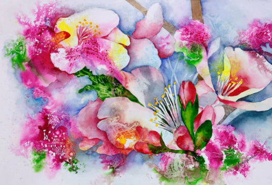 Lake Balboa's Cherry Blossoms, Judy Heimlich, 2014, watercolor and ink, 22 x 30 in. / 55.88 x 76.2 cm.