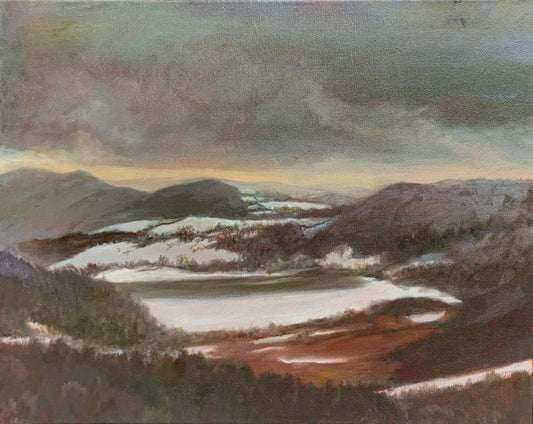 Mudge Pond, Pamela Berkeley, 2021, oil on canvas, 16 x 20 in. / 40.64 x 50.8 cm.