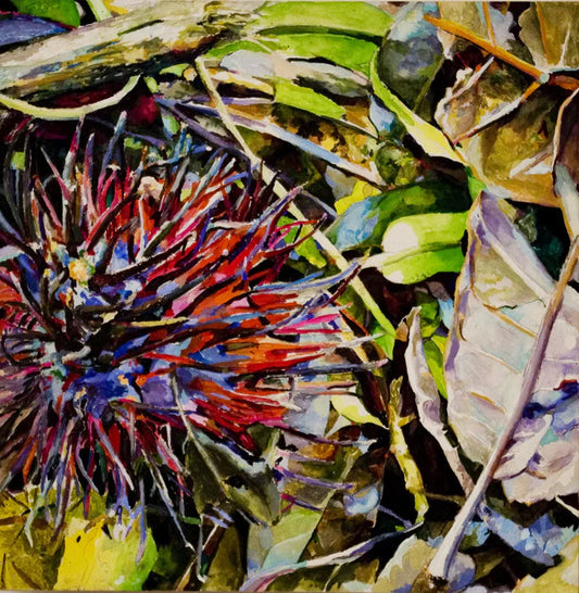 Rainforest Floor, Sue Burickson, 2020, mixed media on aquabord, 12 x 12 in. / 30.48 x 30.48 cm.