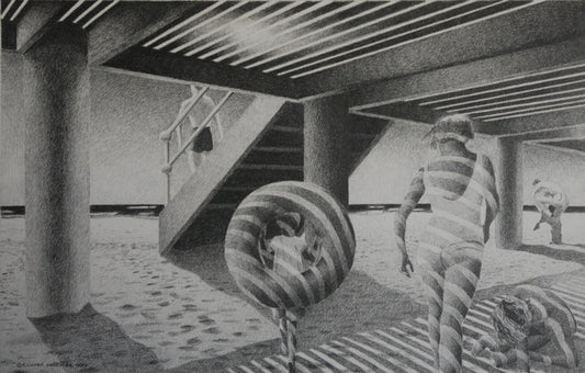 Under the Boardwalk, Richard Chandler Hoff, 2022, graphite on paper, 13.5 x 21 in. / 34.29 x 53.34 cm.