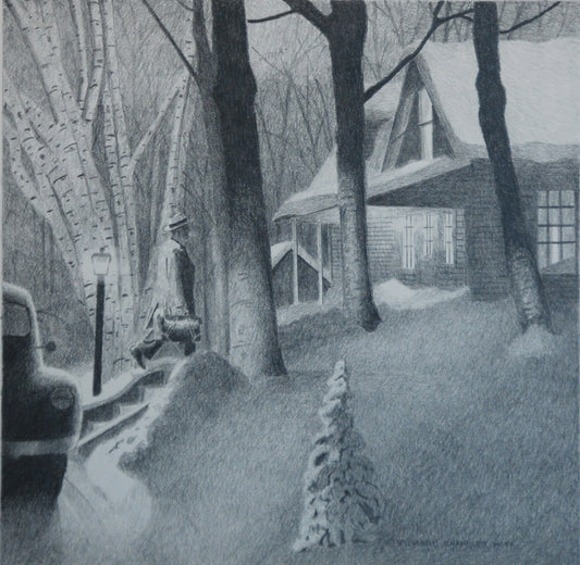 House Call, 2023, graphite pencil on paper, 12 x 12 in. / 30.48 x 30.48 cm.