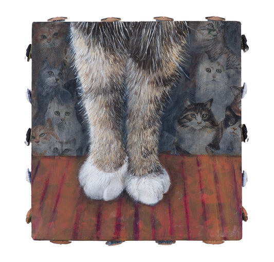 Cat Walk, 2025, oil on fabric, 11 x 11 in. / 27.94 x 27.94 cm.