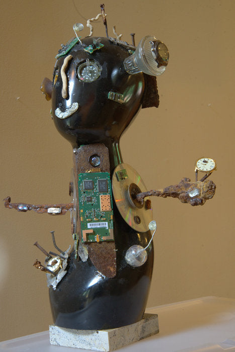 Rusting Time, 2014, mixed media sculpture, 34 x 14 x 14 in. / 86.36 x 35.56 x 35.56 cm.
