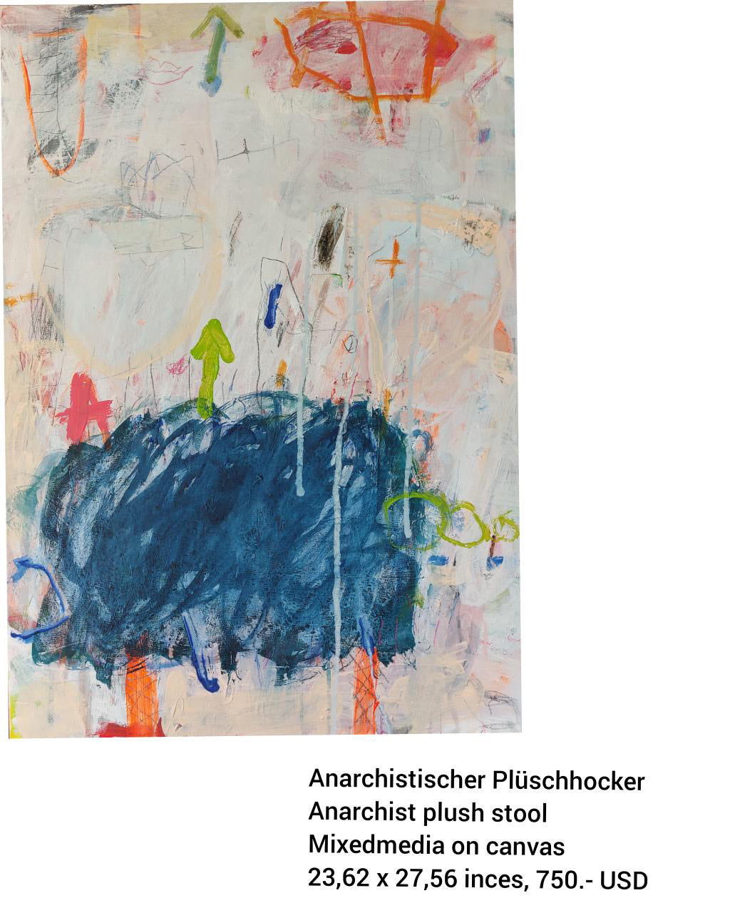 anarchistischer Plüschhocker, 2023, mixed media on canvas, 23.62 x 27.56 in. x 59.9948 x 70.0024 cm.