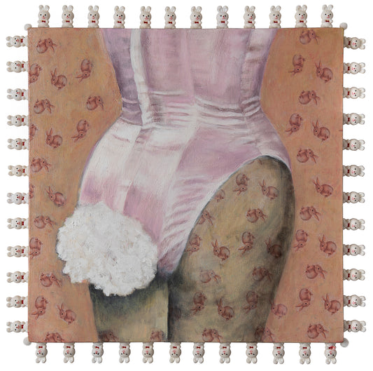 Bunny, 2023, oil on fabric, 23 x 23 in. / 58.42 x 58.42 cm.