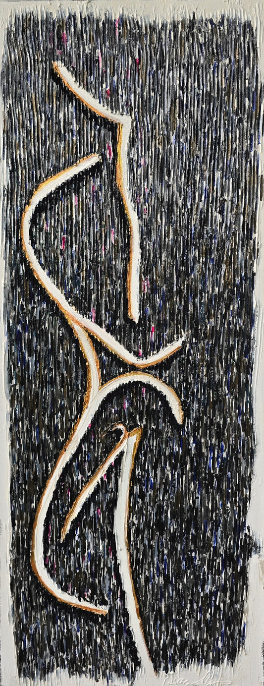 She Is, 2025, acrylic, 16 x 40 in. / 40.64 x 101.6 cm.