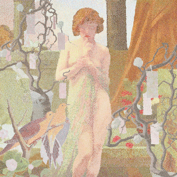 Psyche dan Le Bain, 2014, micro-pointillism, 24 x 24 in. / 60.96 x 60.96 cm.