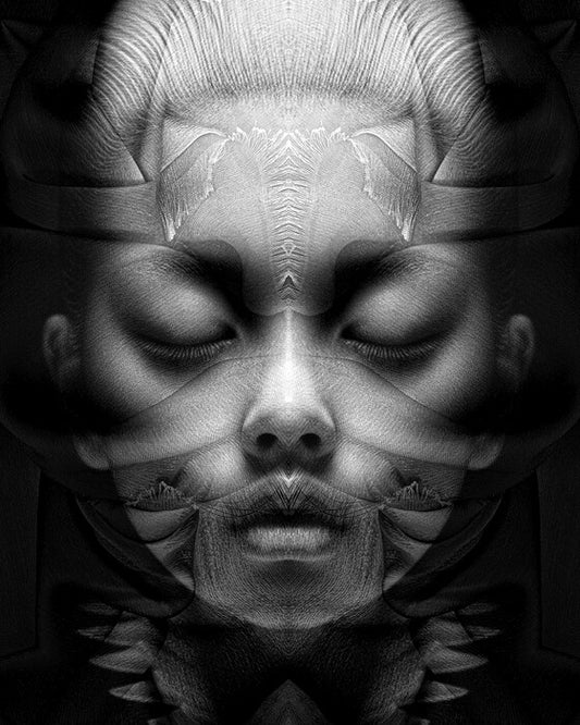 Fabric Portrait: No. 2,589 (Ex Tenebris Lux), 2024, mixed media, 20 x 16 in. / 50.8 x 40.64 cm.