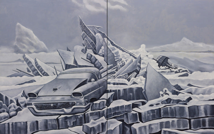 The Wreck (After C.D. Friedrich) With Traveler, 2019, oil on canvas, 60 x 96 in. / 152.4 x 243.84 cm.