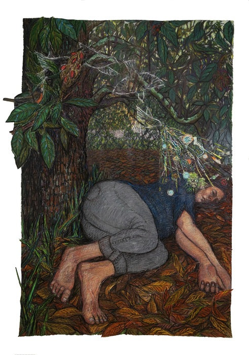 Prophecy, 2019, collage, 44 x 30 in. / 111.76 x 76.2 cm.