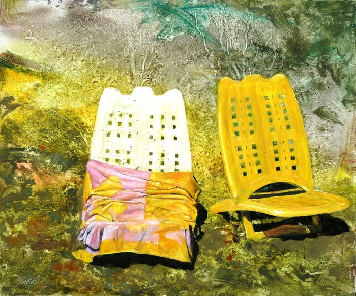 Plastic Beach Chairs, 2008, mixed media on canvas, 43 x 47 in. / 109.22 x 119.38 cm.