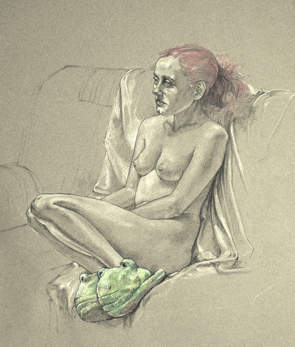 Frog Slippers, 2023, prisma pencil, 16 x 17 in. / 40.64 x 43.18 cm.