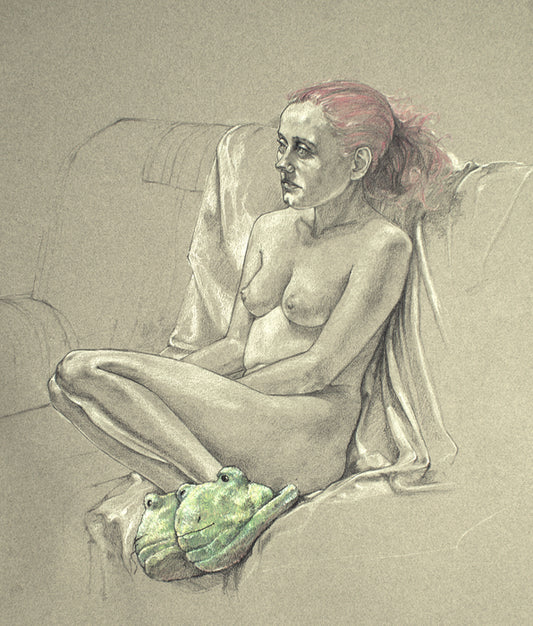 Frog Slippers, 2023, prisma pencil, 16 x 17 in. / 40.64 x 43.18 cm.