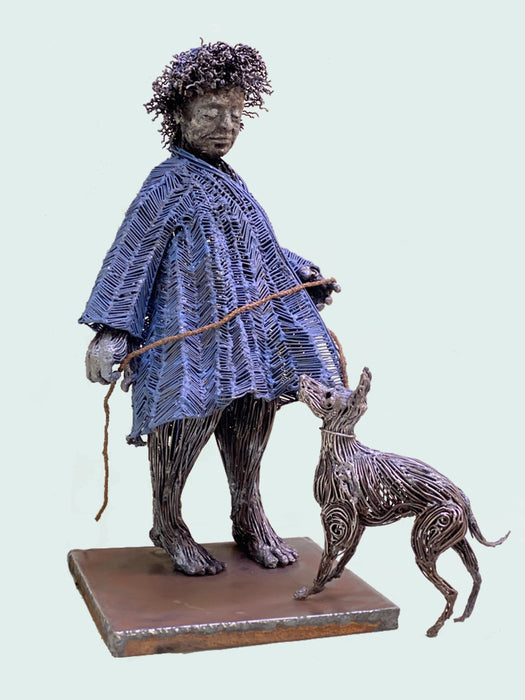 Walking the Dog, 2020, welded steel, 24 x 12 x 18 in. / 60.96 x 30.48 x 45.72 cm.
