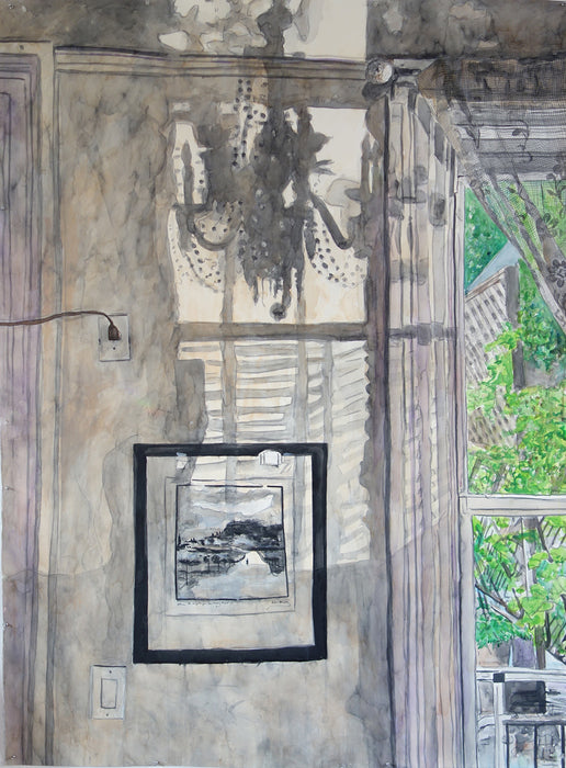 Inside Outside Quarantine Acropolis (Clinton Hill, Brooklyn), 2020, watercolor on fabriano paper, 75 x 55 in. / 190.5 x 139.7 cm.