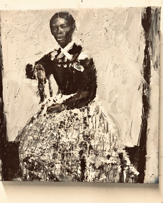 Portrait of Harriet Tubman as a Young Woman, 2021, oil and graphite on canvas, 12 x 12 in. / 30.48 x 30.48 cm.