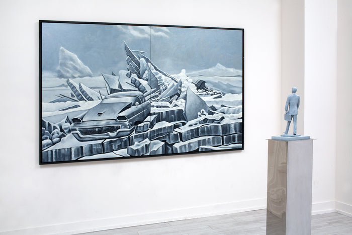 The Wreck (After C.D. Friedrich) With Traveler, 2019, oil on canvas, 60 x 96 in. / 152.4 x 243.84 cm.