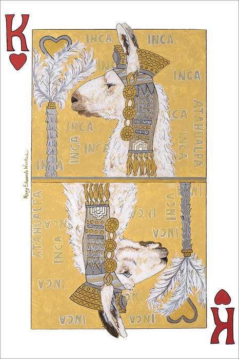 KING OF HEARTS, THE LLAMA ATAHUALPA, Incan Emperor, 2020, acrylic on canvas, 36 x 24 in. / 91.44 x 60.96 cm.