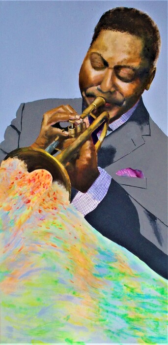 What Color Is My Music, 2021, oil and tempura, 36 x 18 in. / 91.44 x 45.72 cm.