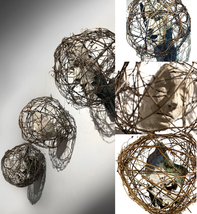 Caged, 2020, mixed media, 12 x 12 x 12 in. / 30.48 x 30.48 x 30.48 cm.