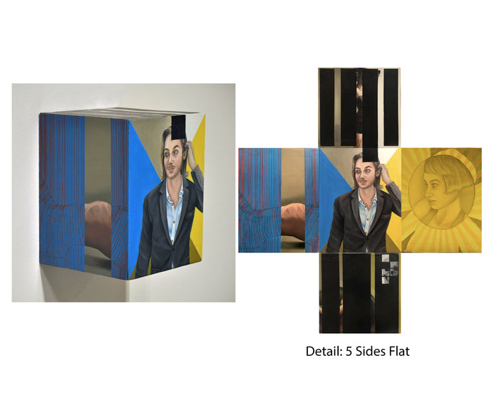 Constructing of the Self, 2021, oil on canvassed wood, 9.5 x 7.25 x 7.25 in. / 24.13 x 18.41 x 18.41 cm.