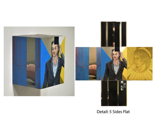 Constructing of the Self, 2021, oil on canvassed wood, 9.5 x 7.25 x 7.25 in. / 24.13 x 18.41 x 18.41 cm.