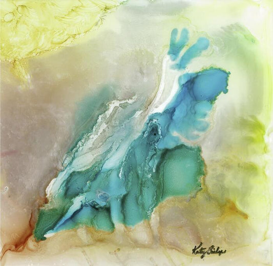 THE CREVICE, 2022, alcohol ink on glass, 12 x 12 in. / 30.48 x 30.48 cm.
