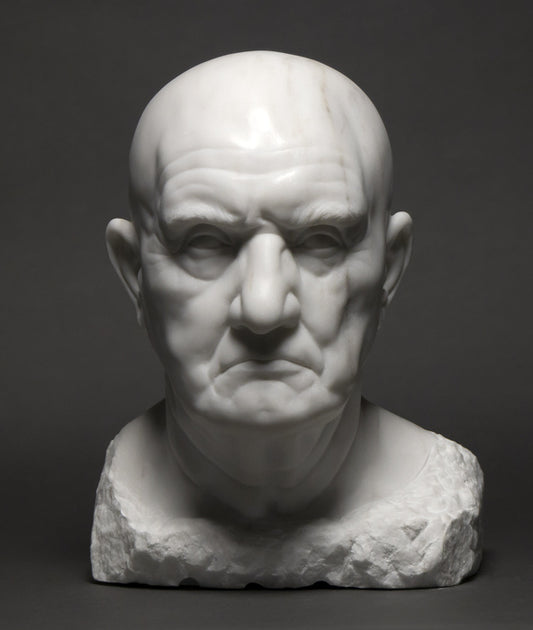 Roman Man, 2021, marble, 14 x 10 x 11 in. / 35.56 x 25.4 x 27.94 cm.