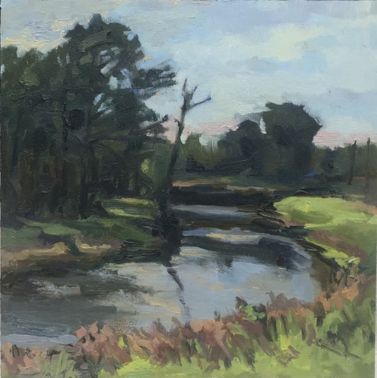 On Drainage Canal, 2022, oil on panel, 8 x 8 in. / 20.32 x 20.32 cm.