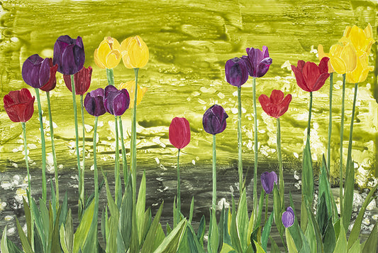 Rich Green Gold, 2023, watercolor monotype with stencils, 24 x 36 in. / 60.96 x 91.44 cm.