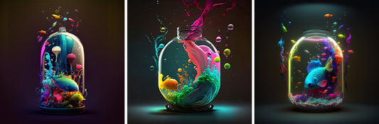 Afterlight Fish Series, 2023, digital art prints, 16 x 48 in. / 40.64 x 121.92 cm.