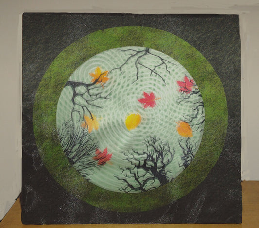 Reflections in Autumn Pond, 2023, digital print on silk and cotton, 16 x 16 in. / 40.64 x 40.64 cm.