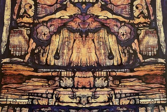 Ancient Woodcarver’s Practice Block, 2023, mixed media, 14 x 18 in. / 35.56 x 45.72 cm.