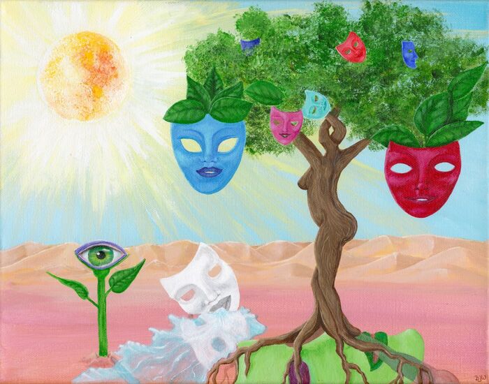 Our Masks, 2020, acrylic on canvas, 11 x 14 in. / 27.94 x 35.56 cm.