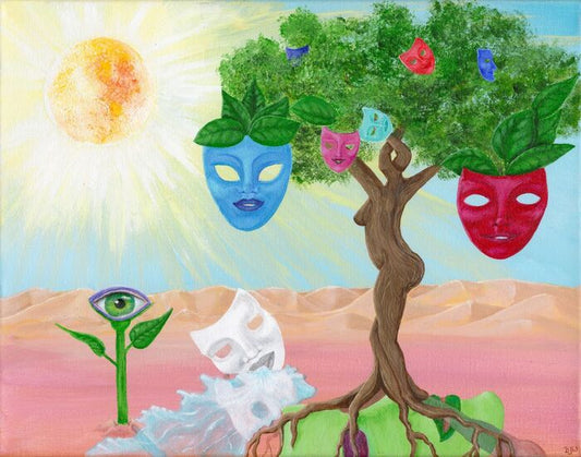 Our Masks, 2020, acrylic on canvas, 11 x 14 in. / 27.94 x 35.56 cm.