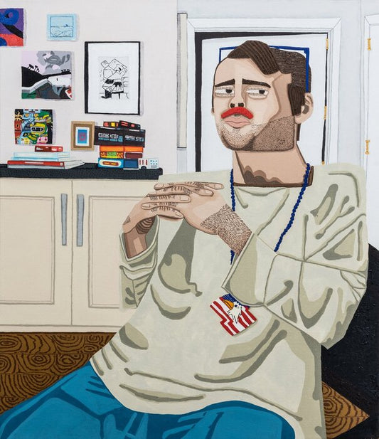 Shifty Eyed Plot, 2023, acrylic and oil on canvas, 36 x 42 in. / 91.44 x 106.68 cm.