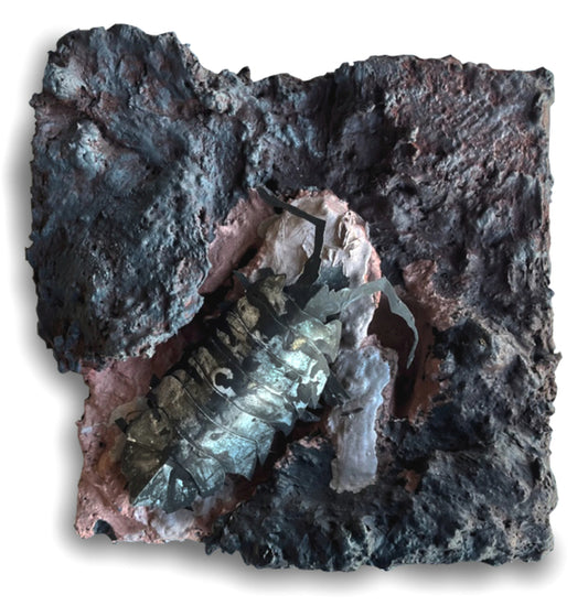 Junk Science, 2023, mixed media, 10 x 10 in. / 25.4 x 25.4 cm.