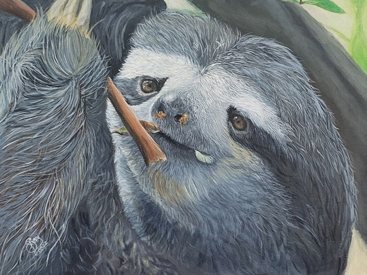Sloth with a Slow Smile, 2022, acrylic, 12 x 16 in. / 30.48 x 40.64 cm.
