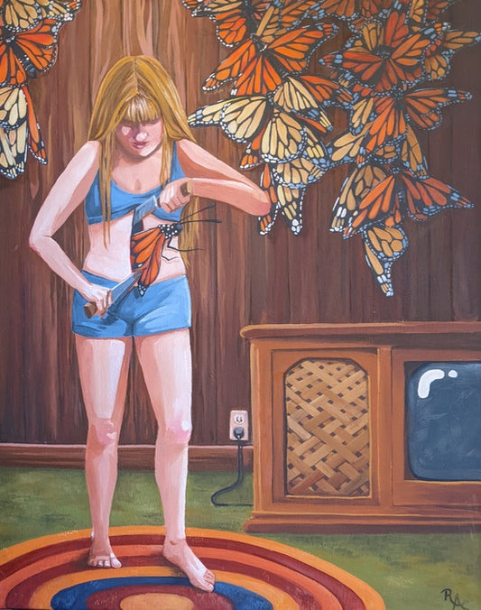 The Migration aka The Perks Of Being a Manic Pixie Dream Girl, 2023, acrylic on canvas, 20 x 16 in. / 50.8 x 40.64 cm.