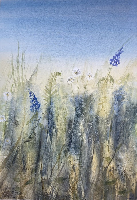 Lupines 1, 2023, watercolor, 13 x 18 in. / 33.02 x 45.72 cm.