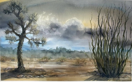 Joshua Tree Morning, 2023, watercolor, 10 x 16 in. / 25.4 x 40.64 cm.